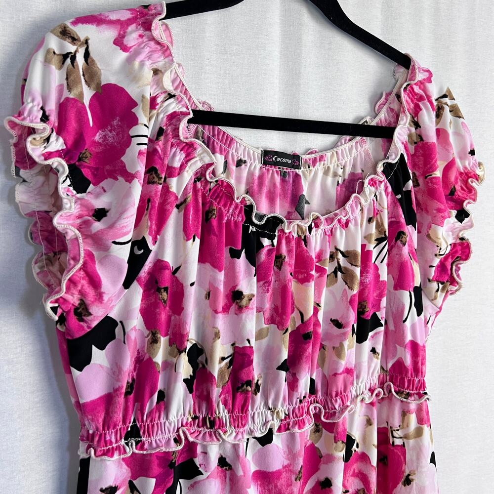 Vintage Y2K Babydoll Top Womens Large Milkmaid Pink Floral Artsy Fairy Coquette